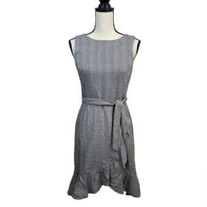 Calvin Klein Houndstooth Plaid Ruffle Bottom Dress